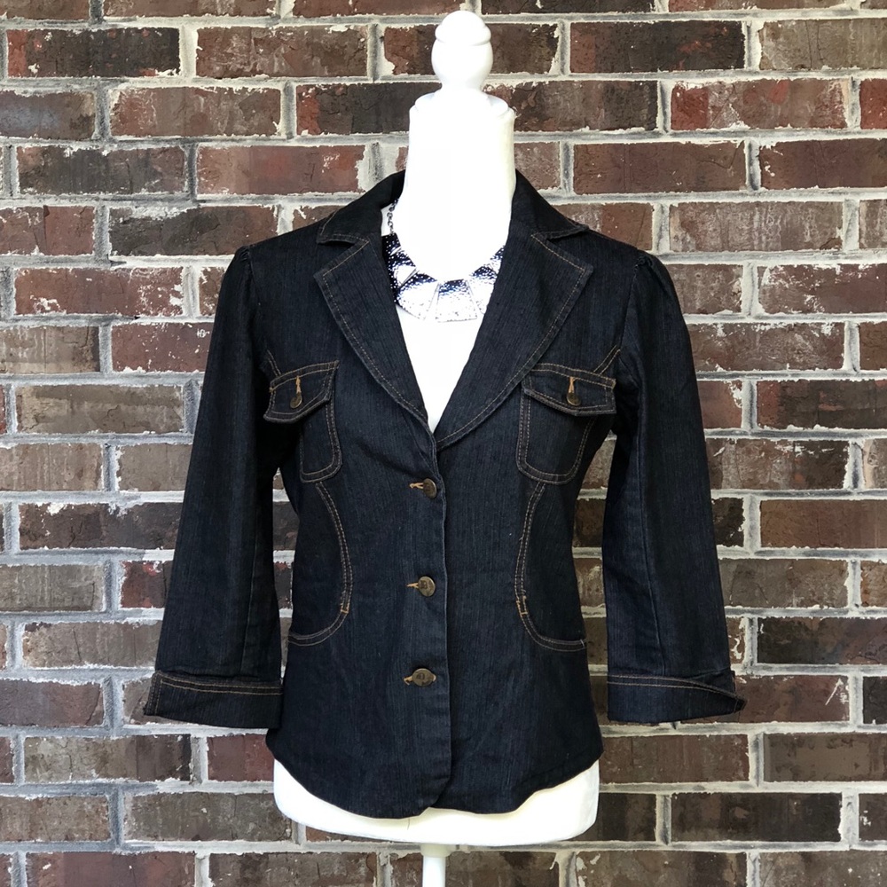 EUC Drama Gold Dark Wash Denim Jacket Sz Medium